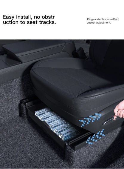 YZ For Tesla Model Y Juniper 2026 Underseat Storage Box Seats Drawer TPE Hidden Storage Tray Push Pull Car Organizer Accessories Beauty World Shop