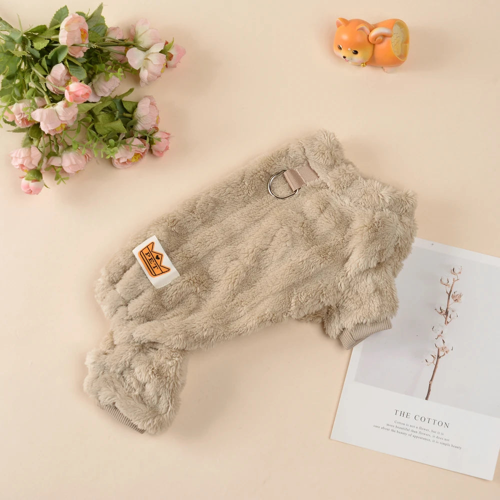 Soft Dog Clothes For Winter Warm Puppy Jumpsuit With D-ring Flannel Fleece Pets Sweater For Small Medium Dogs Yorkshire Pug Coat