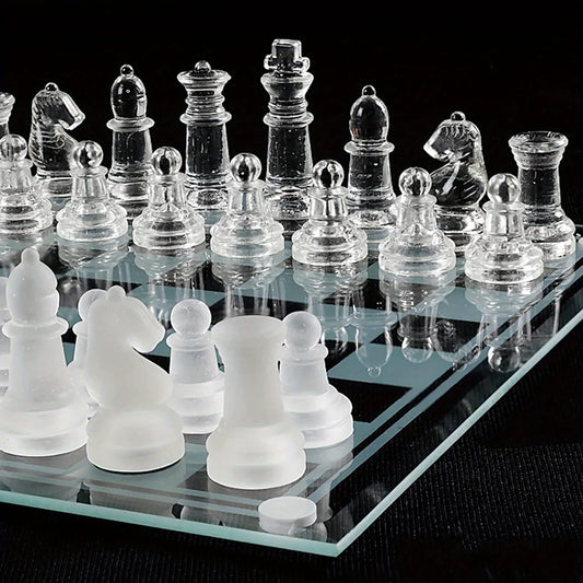 10Inch Handcrafted Glass Chess Set Premium Quality Intricate Design for Home Decor  Perfect for Game Nights & Chess Lovers Beauty World Shop