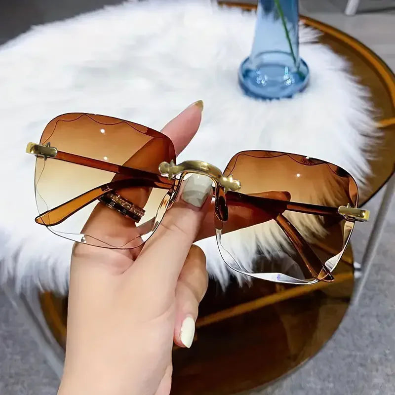 3PCS Square Rimless Sunglasses Women Luxury Brand Designer Summer Red Glasses Fashion Sun glasses For Men UV400 Shades Oculos Beauty World Shop