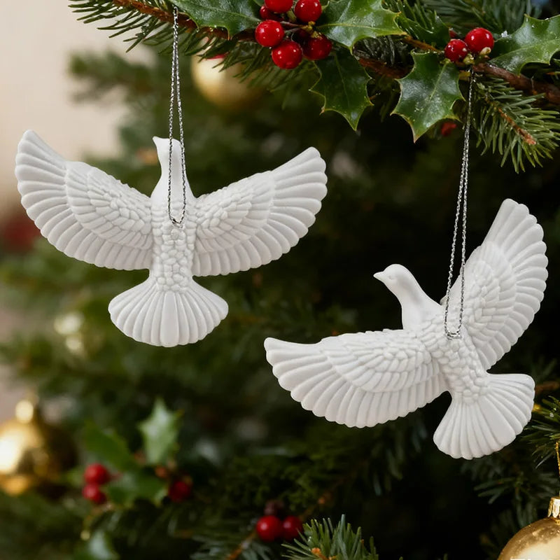Elegant White Dove Christmas Ornaments Xmas Tree Hanging Pendants Resin Bird 2026 New Year Party Home Wall Decoration Kids Gifts Beauty World Shop