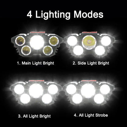 5 LED Headlamp Rechargeable with Built in Battery Strong Light Headlight Camping Adventure Fishing Head Light Flashlight Beauty Fashion