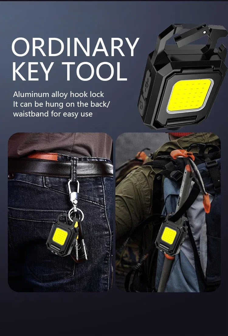 XPE Pocket Work Light 1000LM COB LED Mini Keychain Light USB Rechargeable Flashlight IPX4 Waterproof for Outdoor Camping Hiking Beauty Fashion
