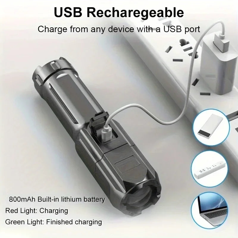 Powerful LED Flashlight Rechargeable USB Waterproof Zoom Fishing Hunting Camping 100,00 Lumen Tactical Flashlight LED Torch Beauty World Shop