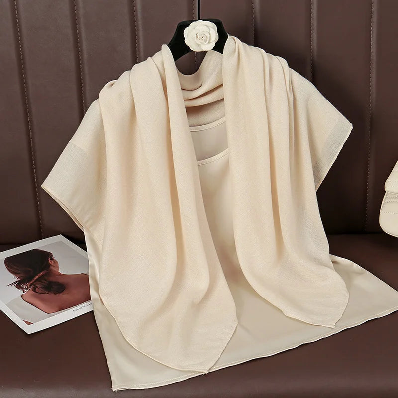 90*90cm Thin Soft Square Scarves for Women Simplicity Solid Color Cotton Linen Headscarf Muslim Female's Hijabs Bag Accessories Beauty World Shop