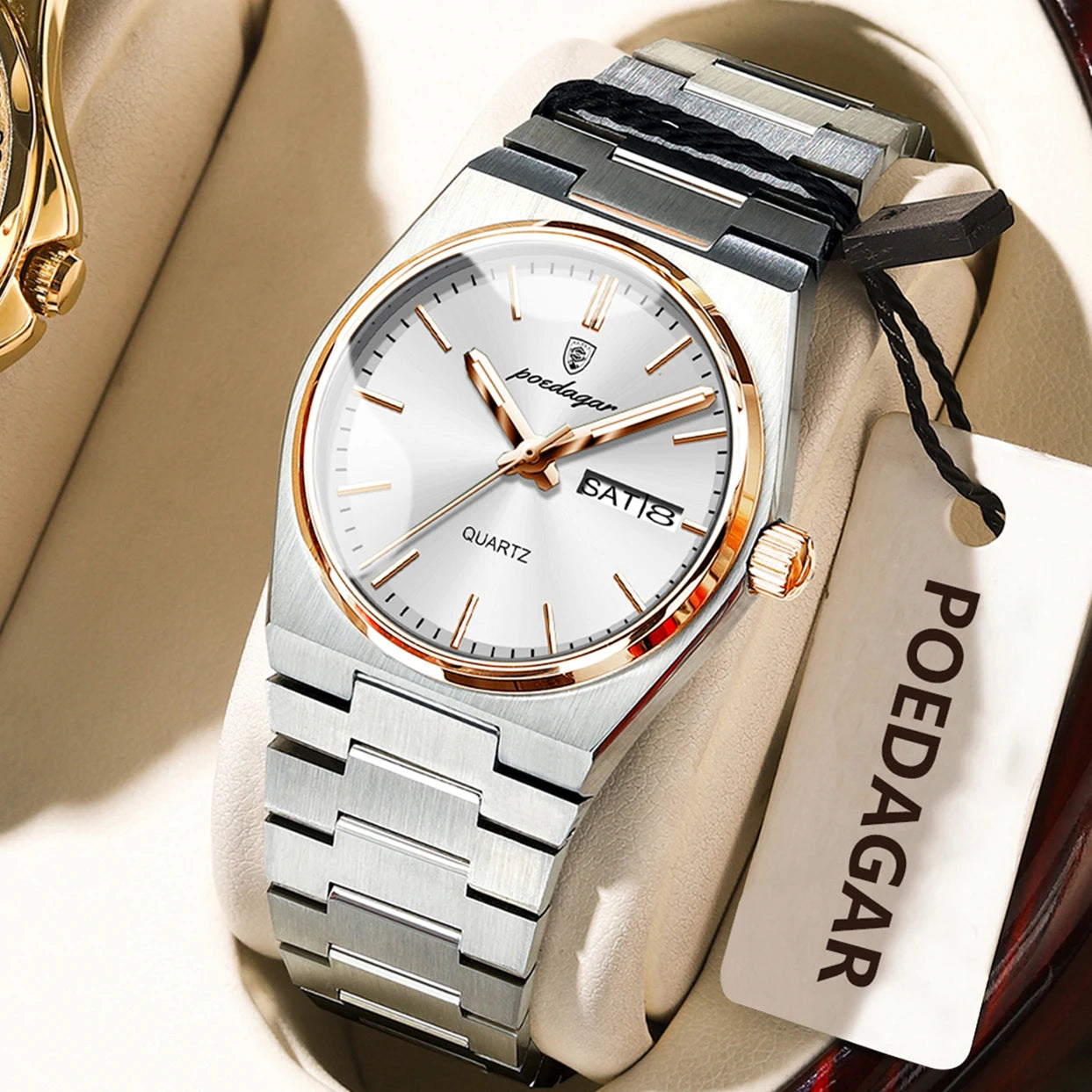 POEDAGAR Elegant Woman's Watch Date Week Waterproof Luminous Ladies Clock Quartz Stainless Steel Fashion Watches For Women Reloj Beauty World Shop