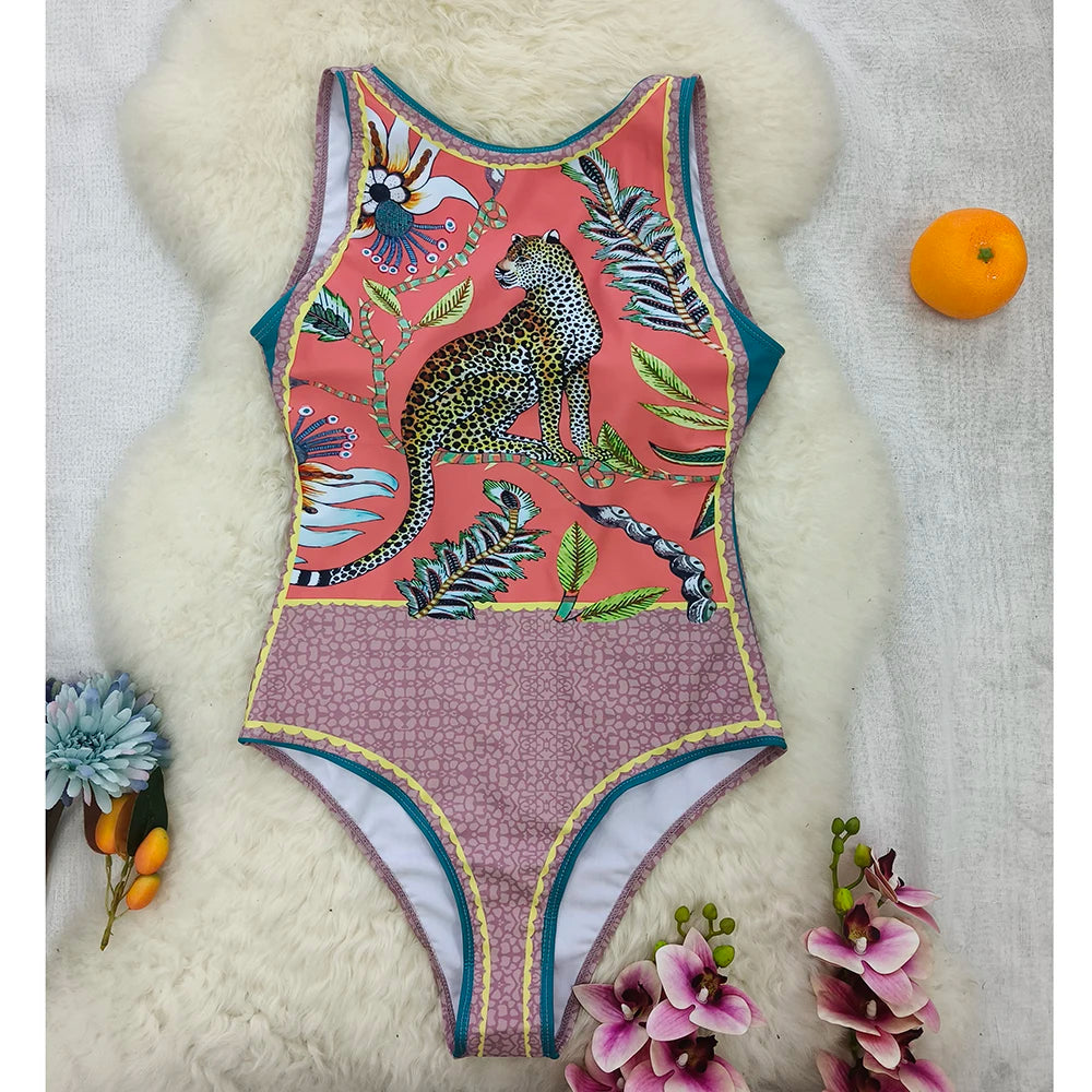 2026 New Printed One-piece Swimsuit Classic Printed Lace Up Swimsuit Women's Push Up Flower One-piece Suit Beach Wear For Female Beauty World Shop