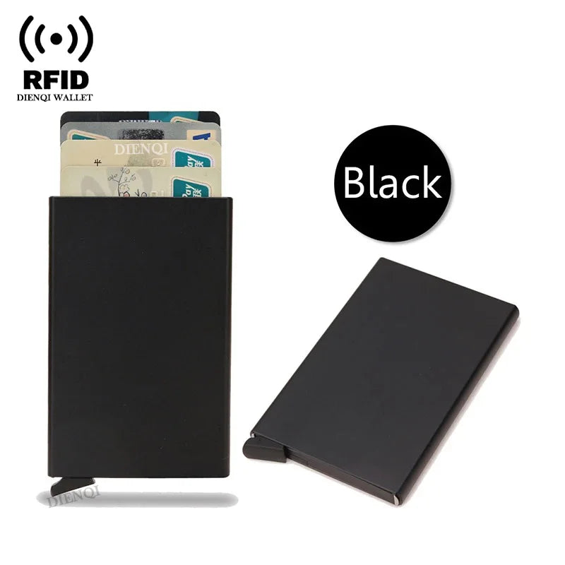 Rfid Credit Card Holder Metal Thin Slim Smart Wallet Men Women Wallets Pop Up Minimalist Small Black Purse Mini Walets for Men Beauty World Shop