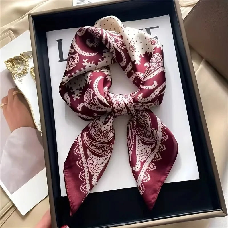 68cm Red Cashew Print Scarf Women's New Model Emulated Silk Plant Print Scarfs Fashion Versatile Clothes Bag Accessories Scarf Beauty World Shop