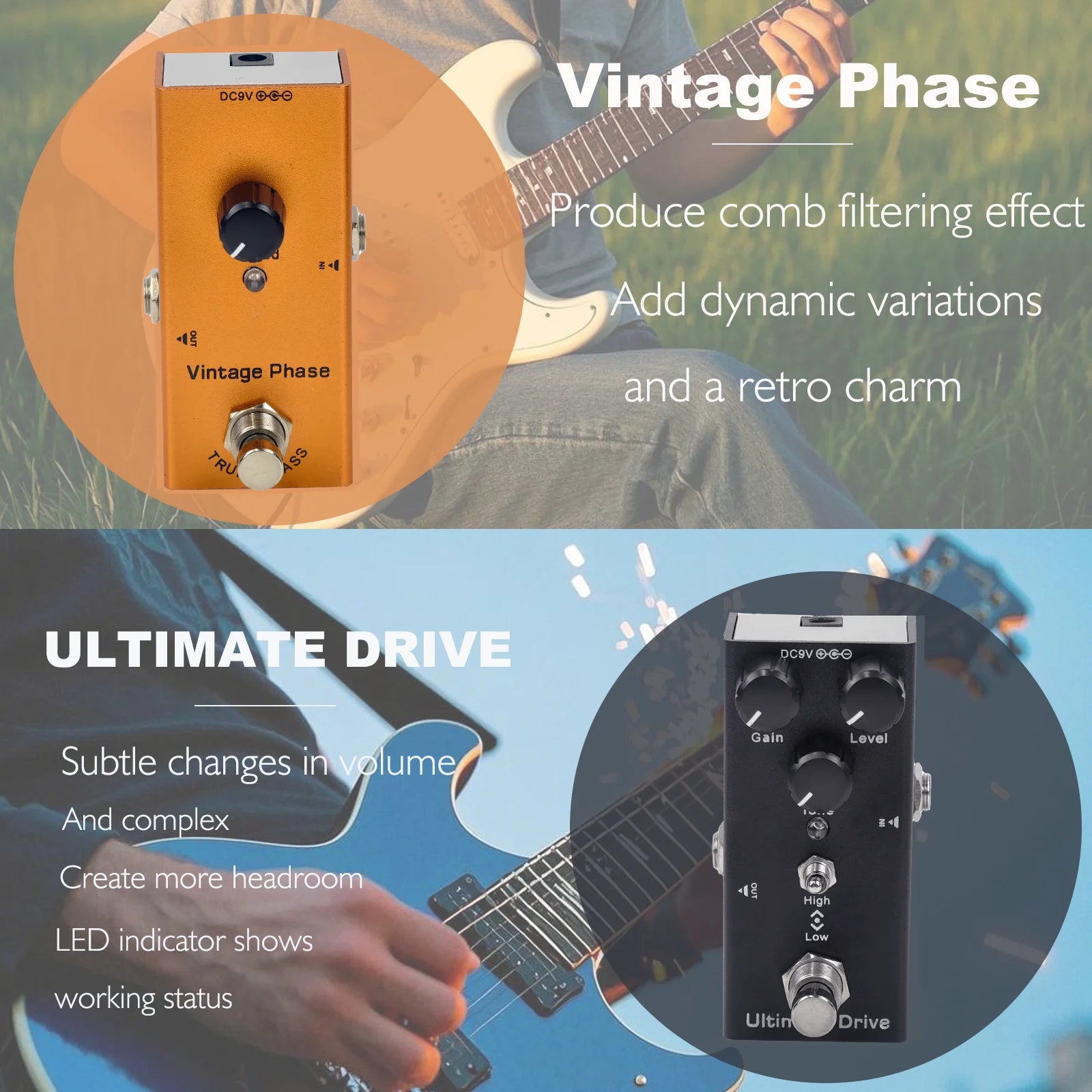 Mini Electric Guitar Effect Pedal Overdrive/Distortion Crunch/US Dream/Chorus/Vintage Phase/Digital Delay/Tremolo Beauty World Shop