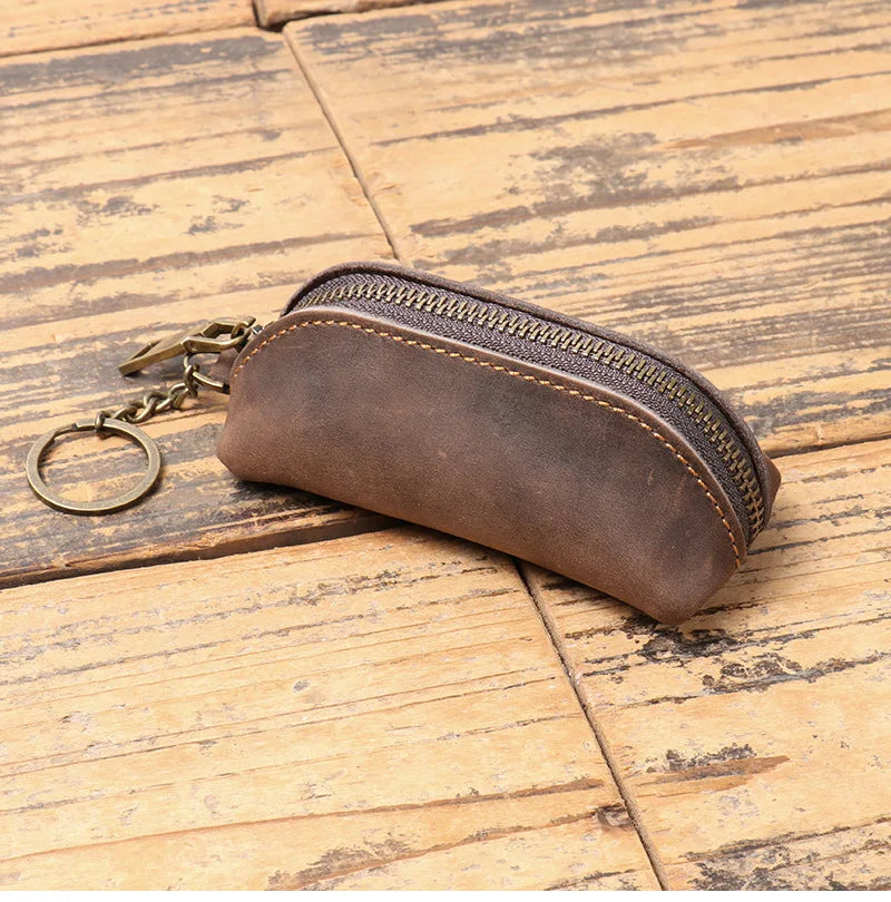 HOMEFISH Vintage Genuine Leather Coin Purse Zipper Clutch Wallet Retro Credit Card Holder Card Case Women's Key Organizer Pouch Beauty World Shop
