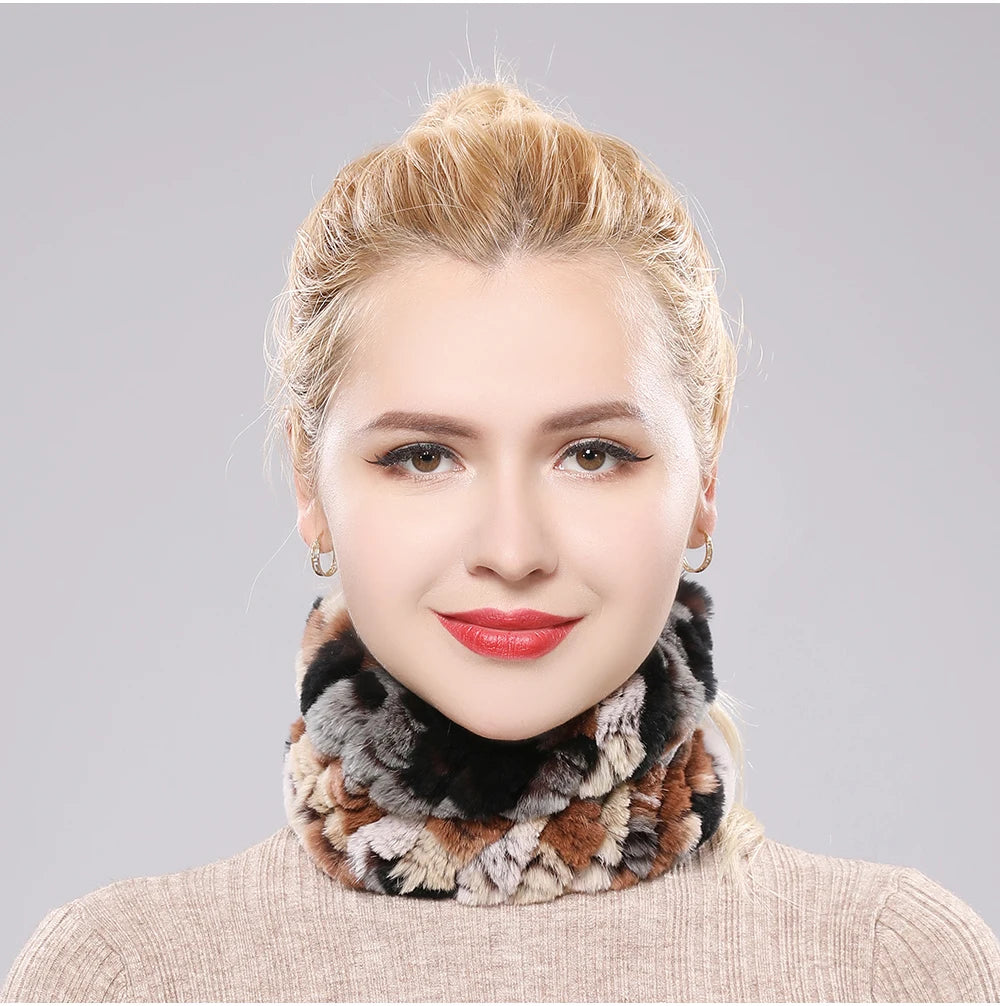 Women Handmade Stretch 100% Real Rabbit Fur Scarf Knit Genuine Rex Rabbit Fur Headbands Girls Natural Rabbit Fur Ring Scarves Beauty World Shop