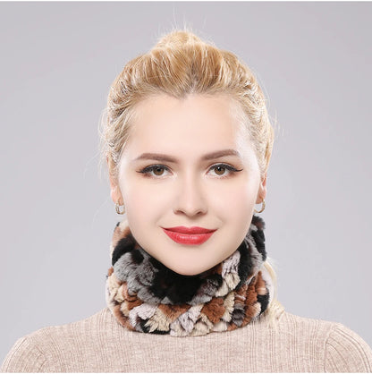 Women Handmade Stretch 100% Real Rabbit Fur Scarf Knit Genuine Rex Rabbit Fur Headbands Girls Natural Rabbit Fur Ring Scarves Beauty World Shop