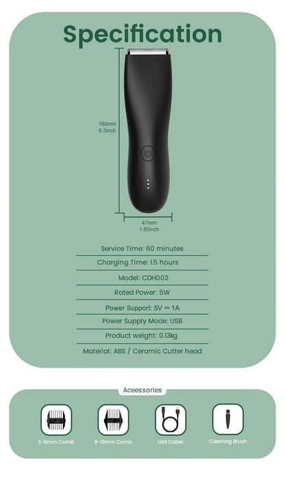 Men's Electric Groin & Body Shaver - Waterproof Dual Head Trimmer Kit w/ LED Light & Foil Blades Beauty World Shop