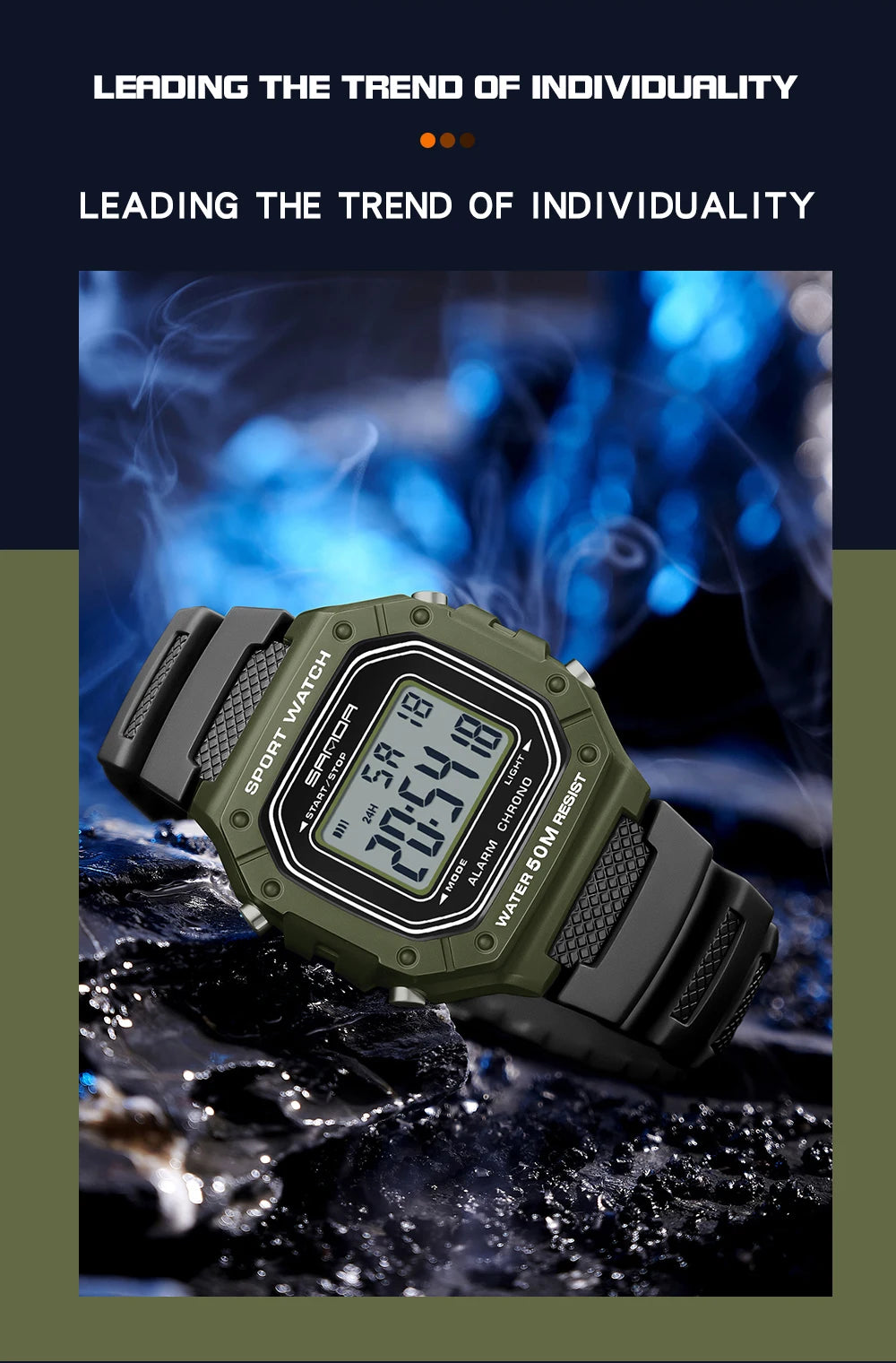 SANDA 2156 Fashion Mens Watch Military Water Resistant Sport Watches Army Big Dial Led Digital Wristwatches Stopwatches For Male Beauty World Shop