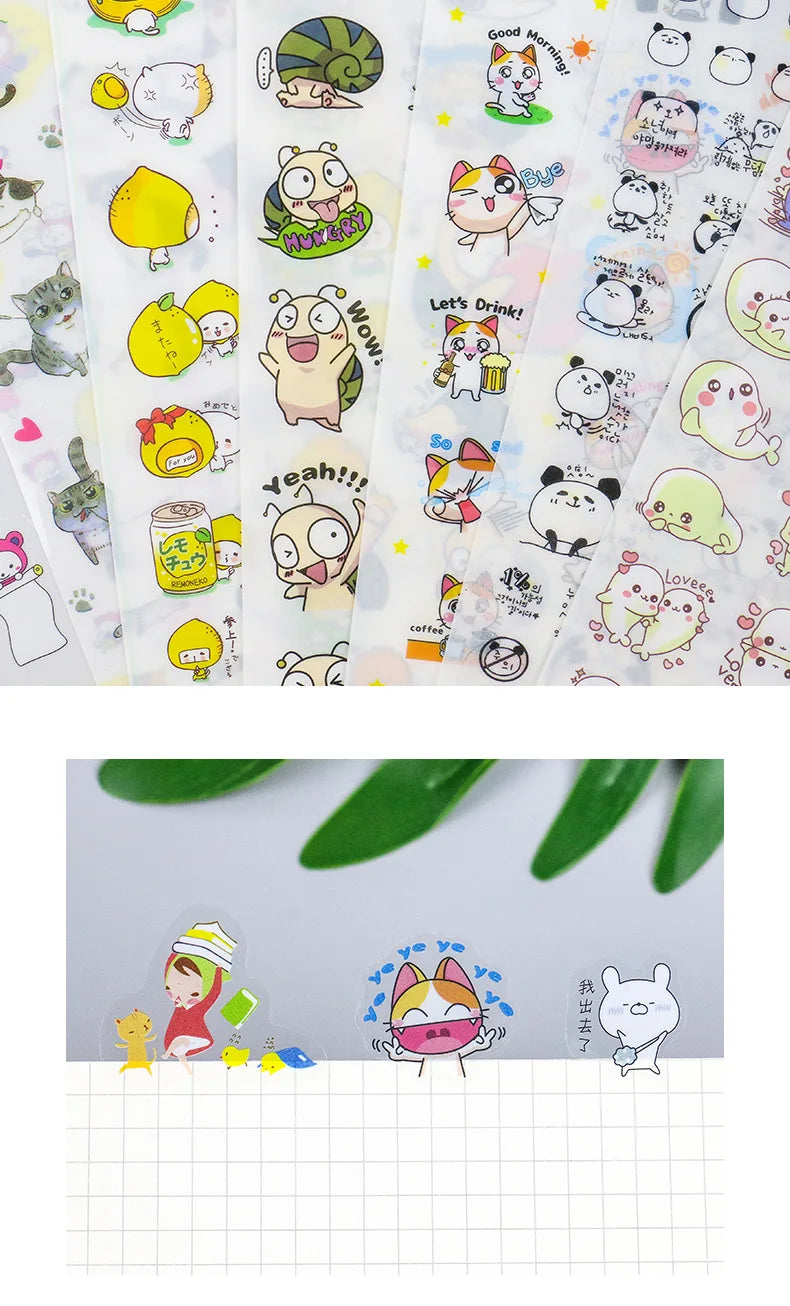6Pieces/Set Transparent Pvc Waterproof Cartoon Sticker DIY Hand Account Decorative Stickers Kawaii Phone Cup Stickers Beauty World Shop