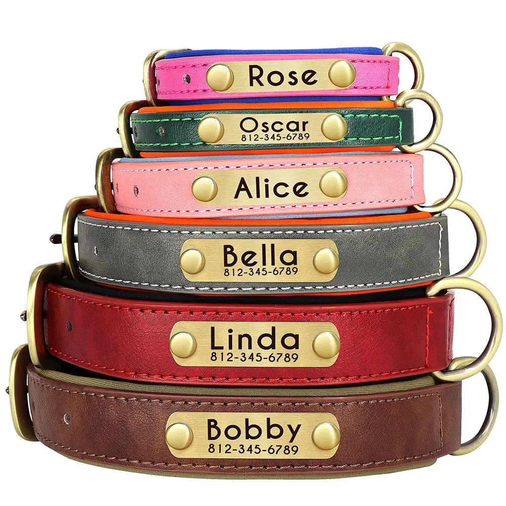 Customized Leather Dog Collar Leash Set Soft Padded Leather Collar For Small Medium Large Dogs With Free Engraved Nameplate Beauty World Shop