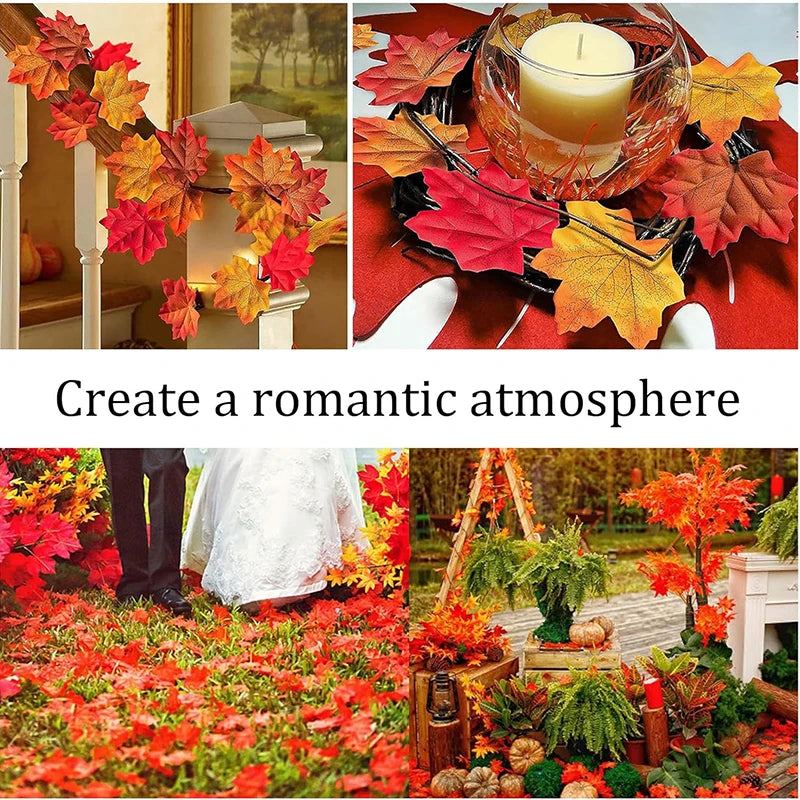 50/200Pcs Artificial Maple Leaves Autumn Silk Fall Leaf For Thanksgiving Halloween Christmas Home Decoration Wedding Party Craft Beauty World Shop