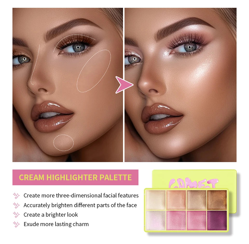 Curve Case Cream Eyebrow Cream Blush Highlighter Palette Matte Shimmer Finishes Shadow Tones Long-Lasting Cosmetics Beauty World Shop