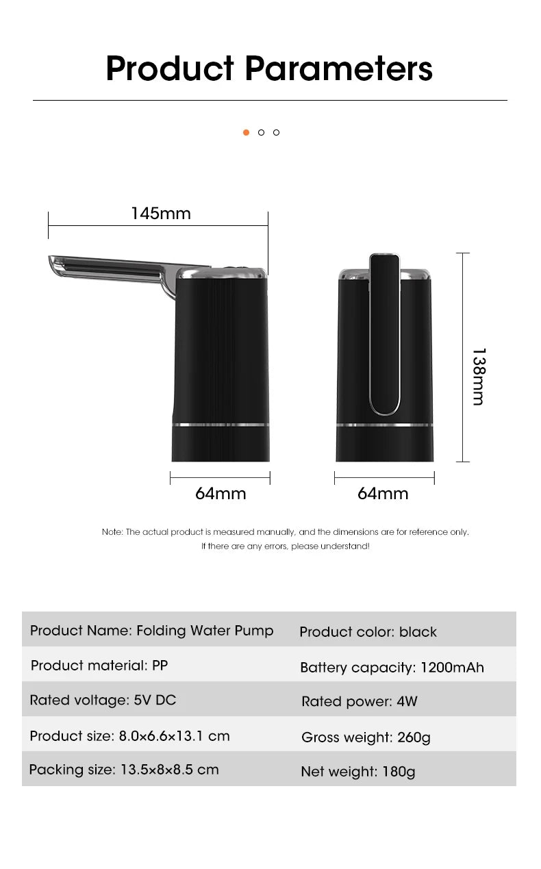 Electric Water Pump Bucket Water Suction Device Water Intake Device Household Office USB Outdoor Convenient Water Dispenser Beauty World Shop