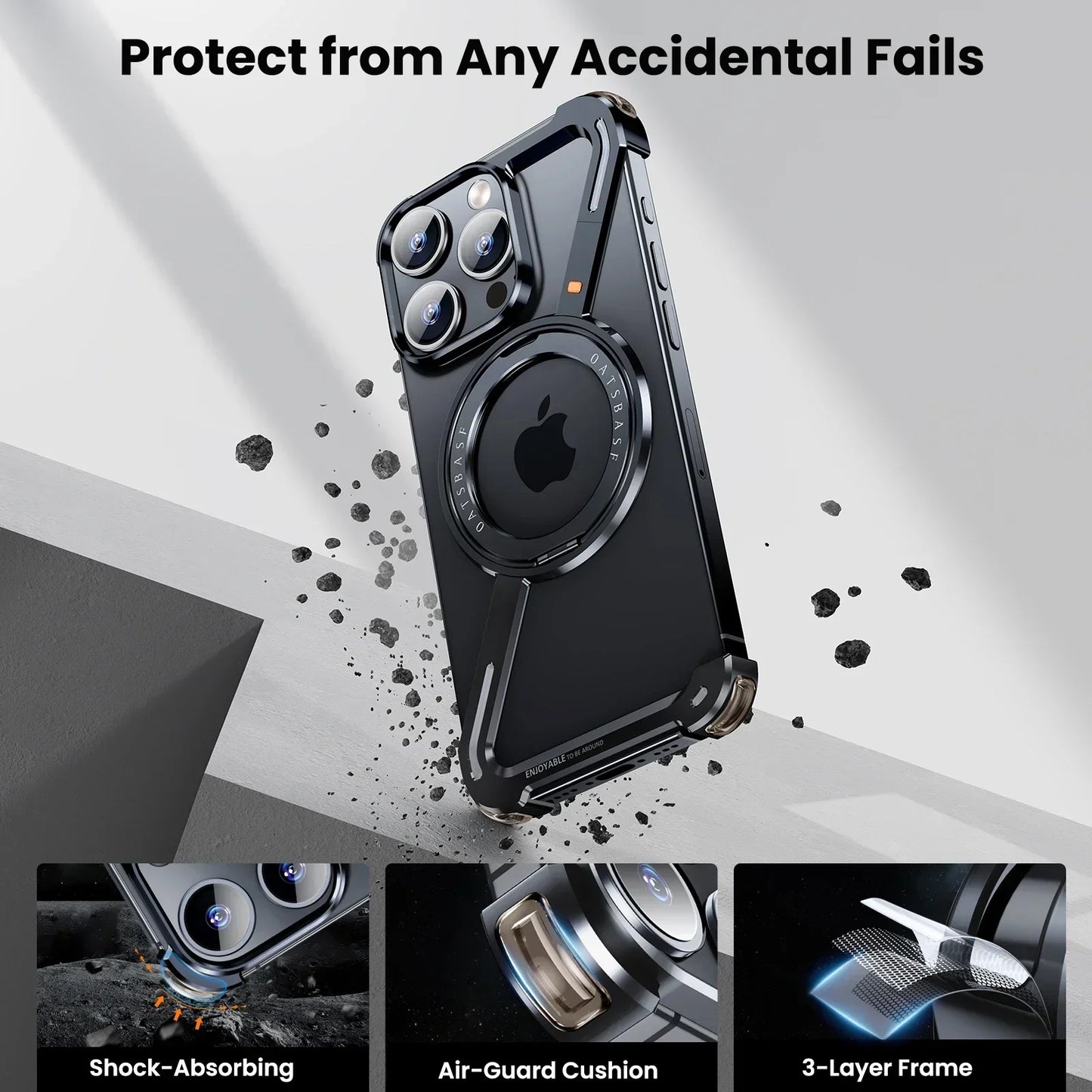 Oatsbasf Z Shape Metal Phone Case for iPhone15 /16 Pro Max Phone Protective Cover Shockproof Bumper w/360° Rotation Holder Beauty World Shop