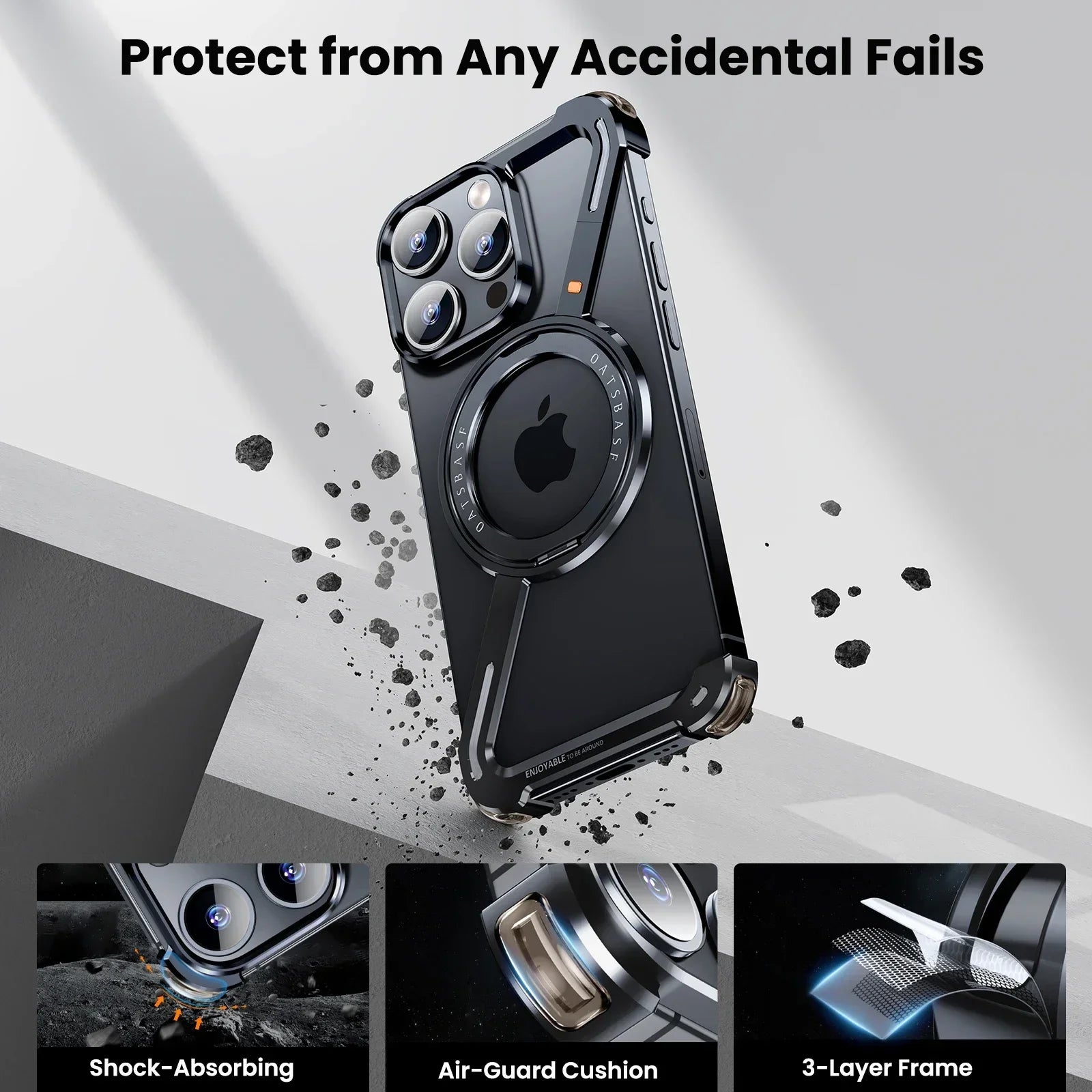 Oatsbasf Z Shape Metal Phone Case for iPhone15 /16 Pro Max Phone Protective Cover Shockproof Bumper w/360° Rotation Holder Beauty World Shop