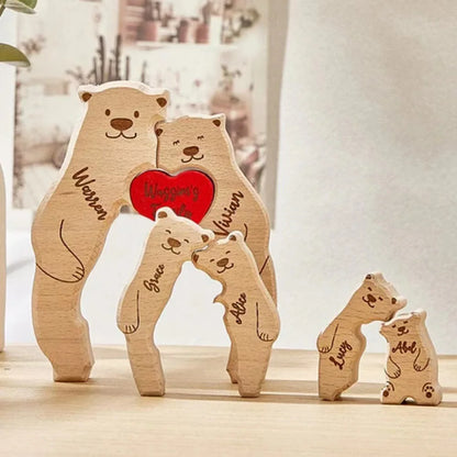 Personalized Family Bear Puzzle Decor Custom Names Fits 2-6 Names Rustic Wooden Bears Seasonal Décor for Mother's & Father's Day Beauty World Shop