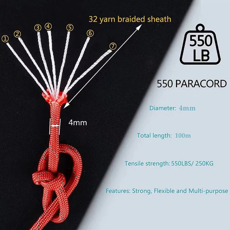 Reflective Paracord Military 7 Strand 4mm 550 Tactical Parachute Cord Camping Tent Lanyard DIY Bracelet Weaving Rope Beauty World Shop