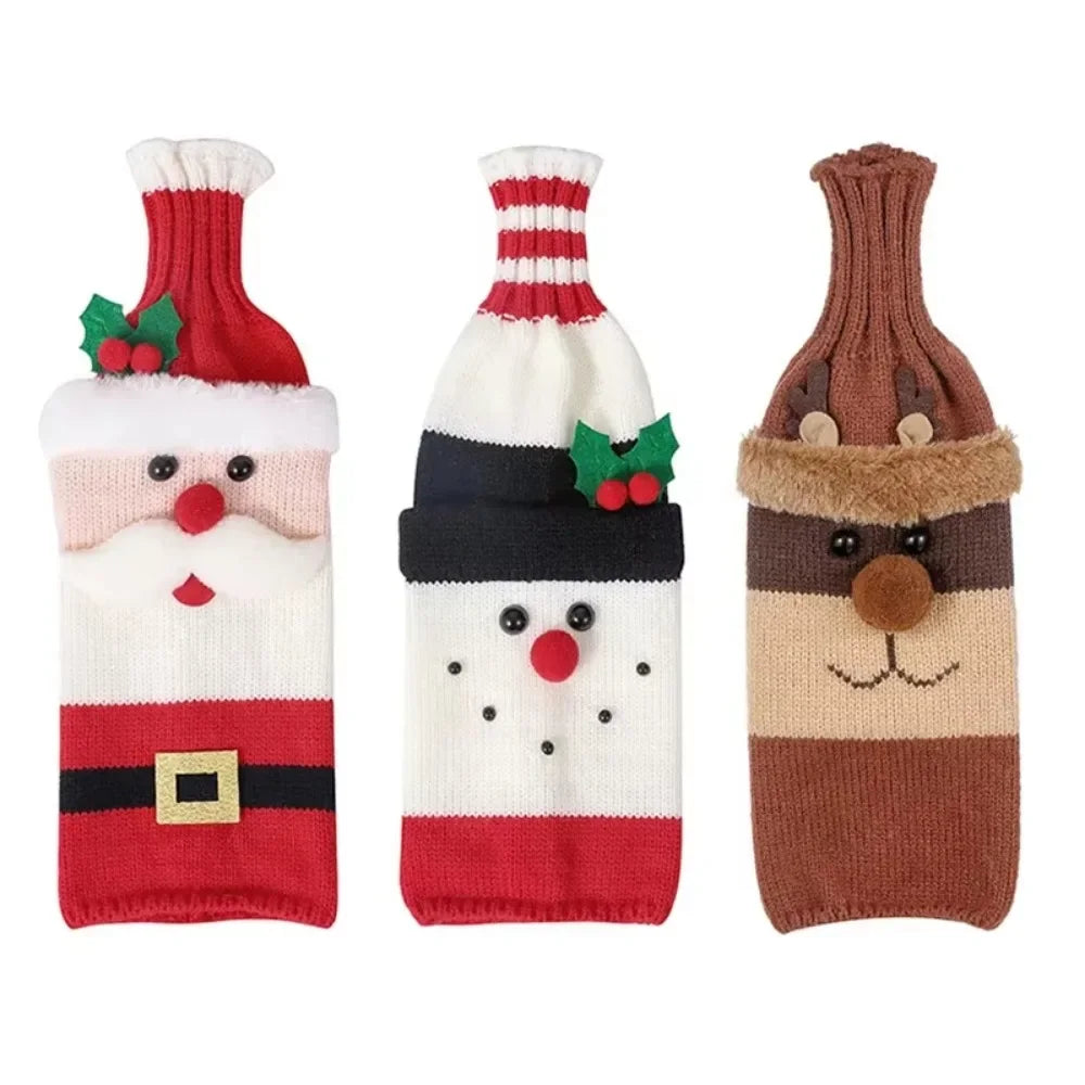 Christmas Wine Bottle Cover Set Santa Snowman Woven Wine Bottle Bags for Christmas Party Dinner Table Decorations New Year Gifts Beauty World Shop