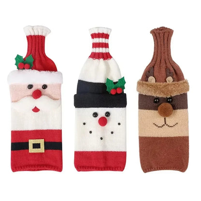 Christmas Wine Bottle Cover Set Santa Snowman Woven Wine Bottle Bags for Christmas Party Dinner Table Decorations New Year Gifts Beauty World Shop