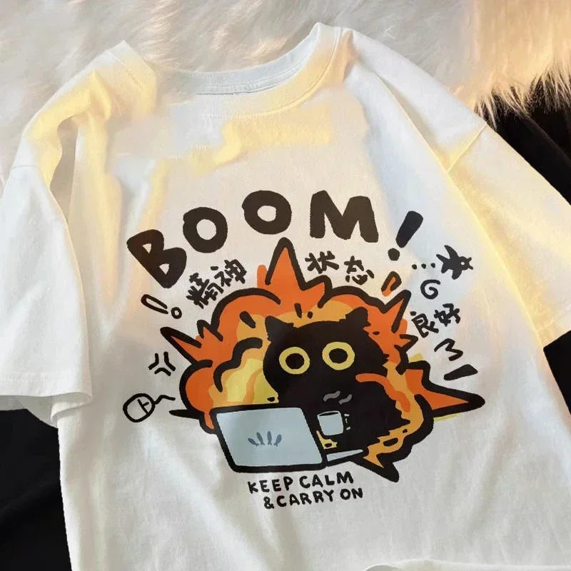 Kawaii Good Mental State Pure Short Sleeved T-shirt for Men Women Tee Clothes Loose Casual Cartoon Oversized Top Y2K Beauty World Shop