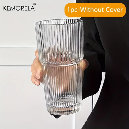 600ML Stripe Glass Coffee Cup With Lid and Without Cover Straw Transparent Drinking Glasses for Juice Iced Coffee Mugs Drinkware Beauty World Shop