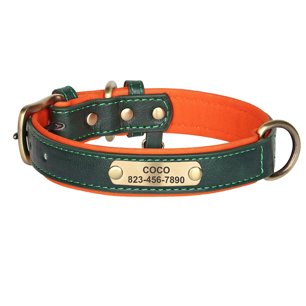 Custom ID Name Dog Collar PU Leather Dogs Collars Adjustable Pet Necklace Padded for Small Medium Large Dogs Pug Free Engraving