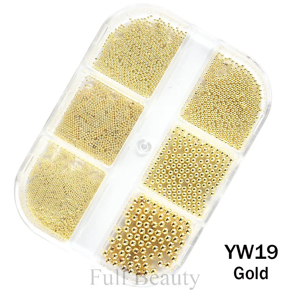 6 Grid Gold Mixed Size Stainless Steel Metal Bead Nail Art Decoration 3D Mini Small Caviar Ball Sliver Charm Pearl Manicure Beauty World Shop