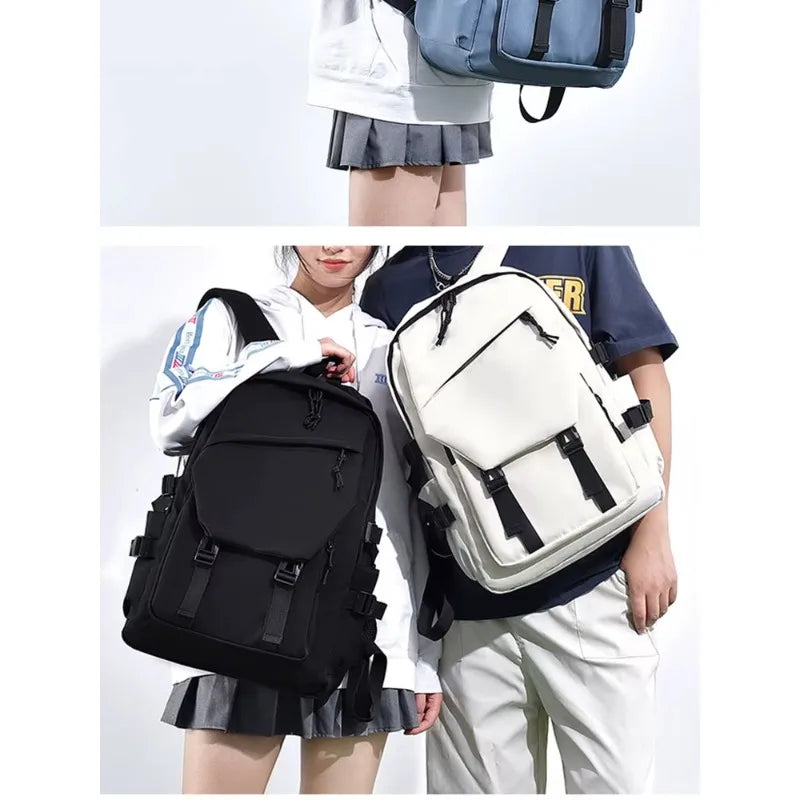 One 15 Inch Polyester Waterproof Solid Color Simple Men's Backpack Fashion Couple Student Computer Backpack Beauty World Shop