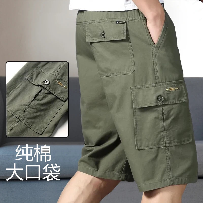 Mens Cargo Shorts Knee Pants Zipper Pocket Summer Cotton Shorts Climbing Jogger Elastic Waist Sports Wear Beauty World Shop