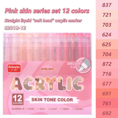 GuangNa 12-72 Colors Soft Brush Acrylic Marker Pen Set,Skin Tone, Macaron color,DIY Hand Drawn,Paint Art Markers pens,GN.8201F/M Beauty World Shop