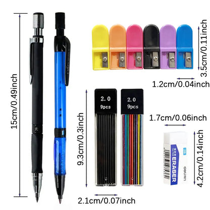 Mechanical Pencil Set 2.0mm with 2B Black/Colors Lead Refill for Writing Sketching Art Drawing Painting School Automatic Pencils Beauty World Shop