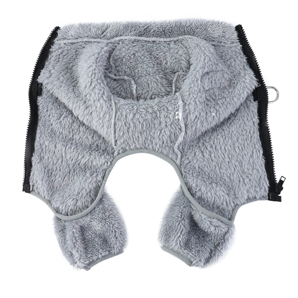 Soft Fleece Dog Clothes Winter Four Legs Covered  Plush Pet Coat D-Ring Zipper Puppy Jacket Autumn Overall For Small Middle Dog