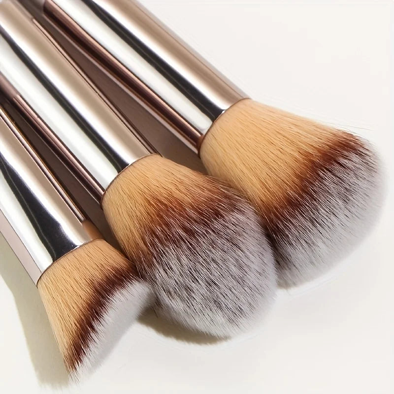 10 Pcs Champagne Gold Makeup Brushes Complete Set of Foundation Loose Powder Blush Concealer Eye Shadow Professional Set Beauty World Shop