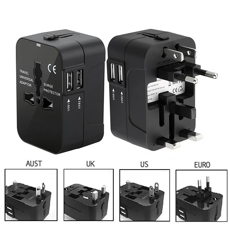 Universal Travel Adapter EU UK US AU AC Power Charger Adapter Outlet Converter Socket Plug Adaptor Connector with Dual USB Port Beauty World Shop
