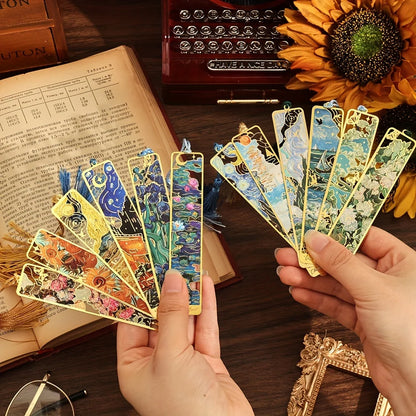 Vintage Oil Painting Metal Bookmarks - Hollow Hot Stamping Long Tassel Bookmarks - Stationery Gifts for Book Clubs, Book Lovers, Beauty World Shop