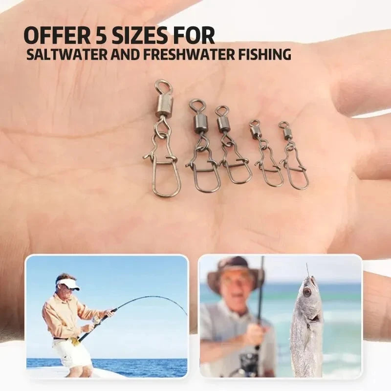 50pc/box Stainless Steel Fishing Connector Pin Bearing Rolling Swivel with Snap Fishhook Lure Accessories Beauty World Shop