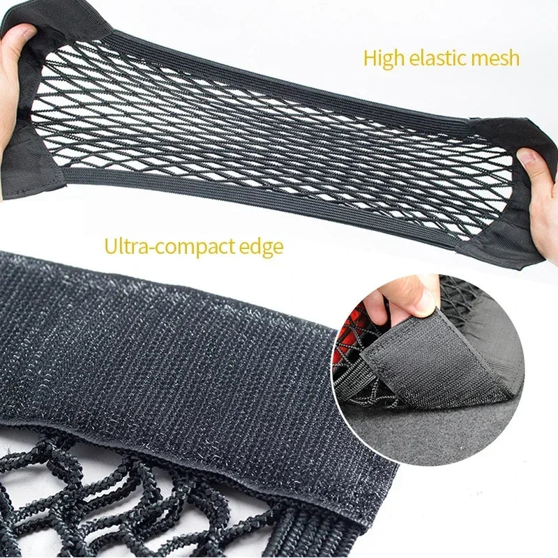 Car Storage Net Stretchable Mesh Pocket Net Magic Elastic Sticker Universal Rear Mesh Trunk Seat Bag Pocket Cage Auto Organizer Beauty World Shop