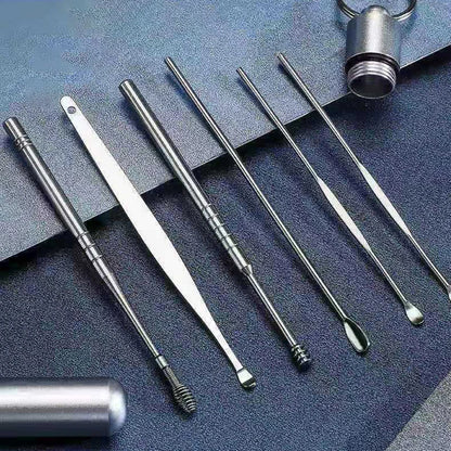 6Pcs/Set Ear Wax Pickers Stainless Steel Earpick Wax Remover Curette Ear Pick Cleaner Ear Cleaner Spoon Care Ear Clean Tool Beauty World Shop