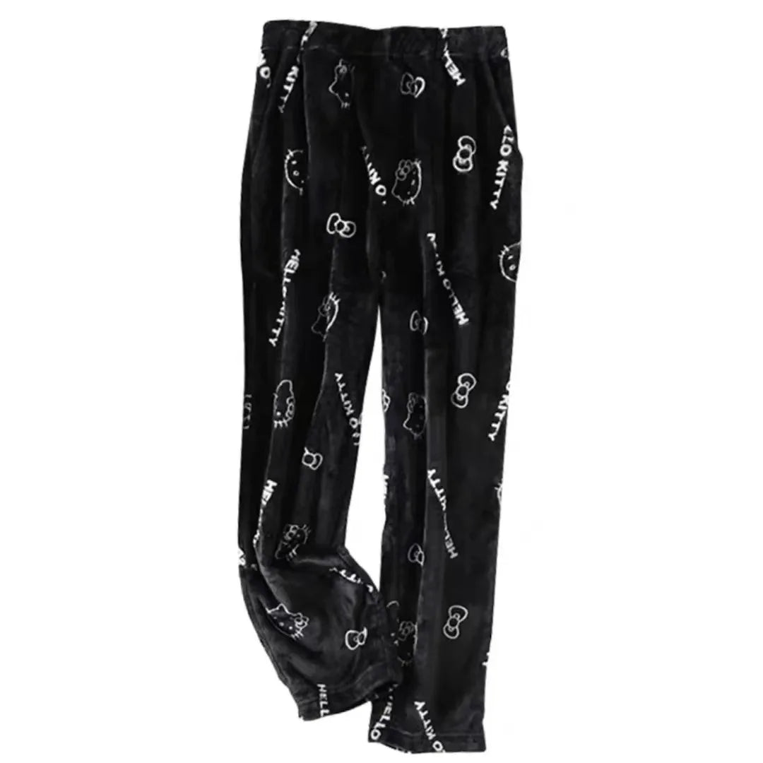 2024 Sanrio Hello Kitty Pajamas Halloween Flannel Fashion Trouserswomen Kawaii Woolen Anime Cartoon Casual Home Pants Autumn Beauty Fashion