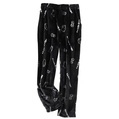 2024 Sanrio Hello Kitty Pajamas Halloween Flannel Fashion Trouserswomen Kawaii Woolen Anime Cartoon Casual Home Pants Autumn Beauty Fashion