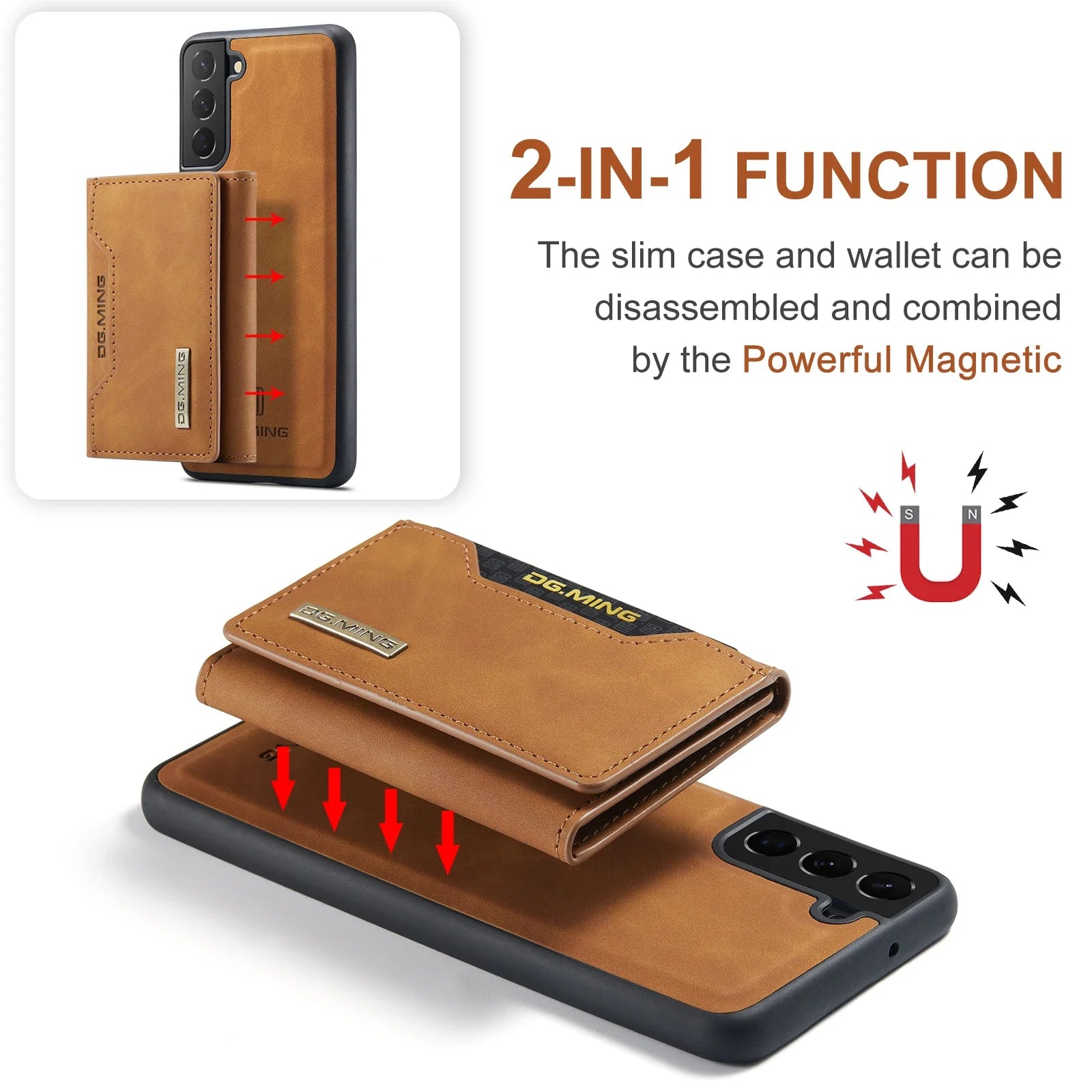 DG.MING Magnetic Detachable PU Leather Wallet Case for Samsung Galaxy S23 Ultra S22 S21 S20 FE A52 A52S A12 A54 A14 Note20 Ultra Beauty World Shop