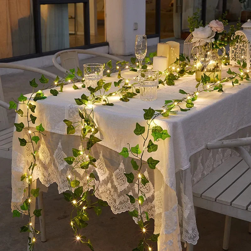 Flower Green Leaf String Lights Artificial Vine Fairy Lights Battery Powered Christmas Tree Garland Light for Weeding Home Decor Beauty World Shop