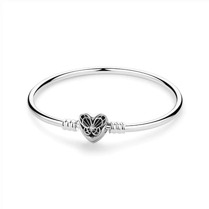 Original 925 Sterling Silver Bracelets Bangles Love Heart Clip Charms Beads Snake Chains For Women Rose Gold DIY Luxury Jewelry Beauty World Shop